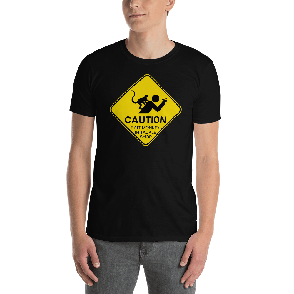 CAUTION: Bait Monkey - Black - Funny Fishing T Shirt – JOE'S Fishing Shirts