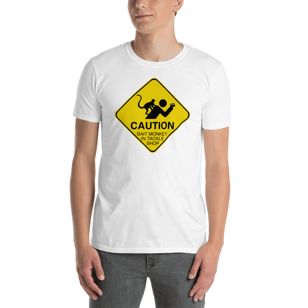 CAUTION: Bait Monkey - White - Funny Fishing T Shirt