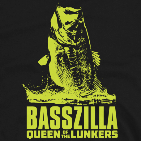 Bass fishing t shirt design with movie poster largemouth bass and text.