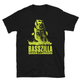 Bass fishing t shirt with movie poster largemouth bass design and text.