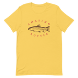 Fly fishing t shirt with brown trout design and text.