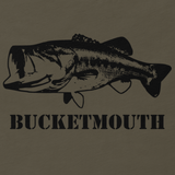 Bass fishing t shirt design with largemouth bass open mouth and text.