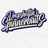 Funny fishing t shirt design with dropshotting spinnerbaits joke text.
