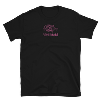 Women's fishing t shirt with baitcasting reel design and modern text.