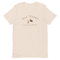 Fly fishing t shirt with fly tying design and text.