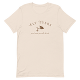 Fly fishing t shirt with fly tying design and text.