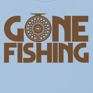 Women's fishing t shirt design with fly fishing reel and text.