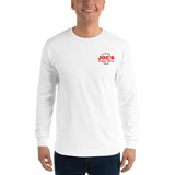 Model wearing long sleeve fishing shirt with JOE'S Fishing Shirts logo design.
