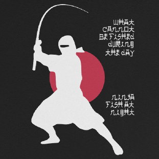 Long sleeve fishing shirt design with ninja silhouette and Japanese-styled text.