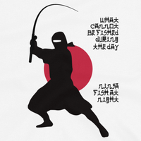 Funny fishing t shirt design with ninja silhouette and Japanese-styled text.