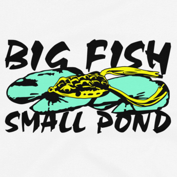 Bass fishing t shirt design with frog fishing lure and text.