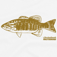 Bass fishing t shirt design with reddit r/RiverSmallmouth logo.