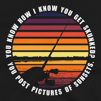 Funny fishing t shirt design with sunset and text.