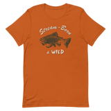 Fly fishing t shirt with brook trout design and text.