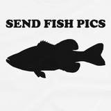 Women's fishing t shirt design with largemouth bass silhouette and text.